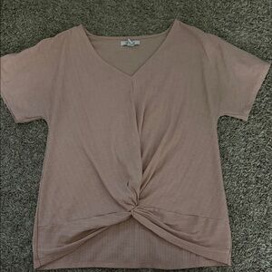 Nine West Mauve Twist Front V-Neck Tee
